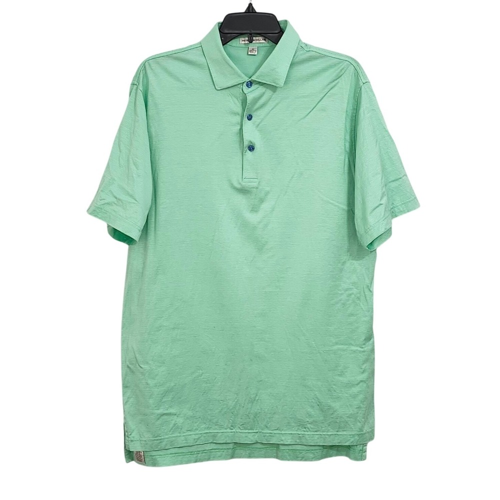Peter Millar Short Sleeve Polo Shirt Mens Medium Mint Green‎ Striped Cotton Golf